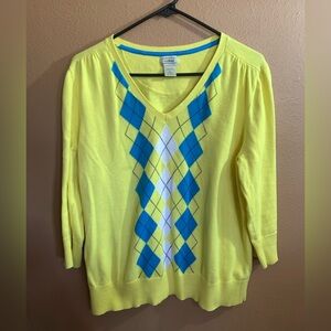 L.L. Bean Yellow and Blue Argyle Sweater - XL
